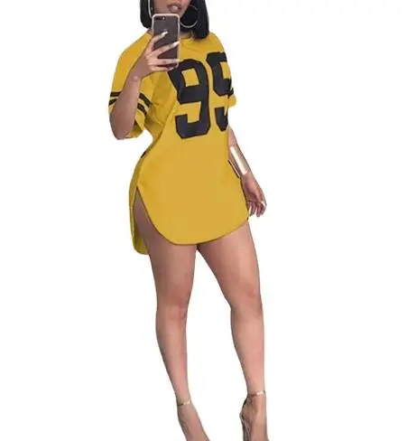 European and American Fashion casual Spring and Summer Round neck Digital printing Split Short sleeve Long T-shirt For women