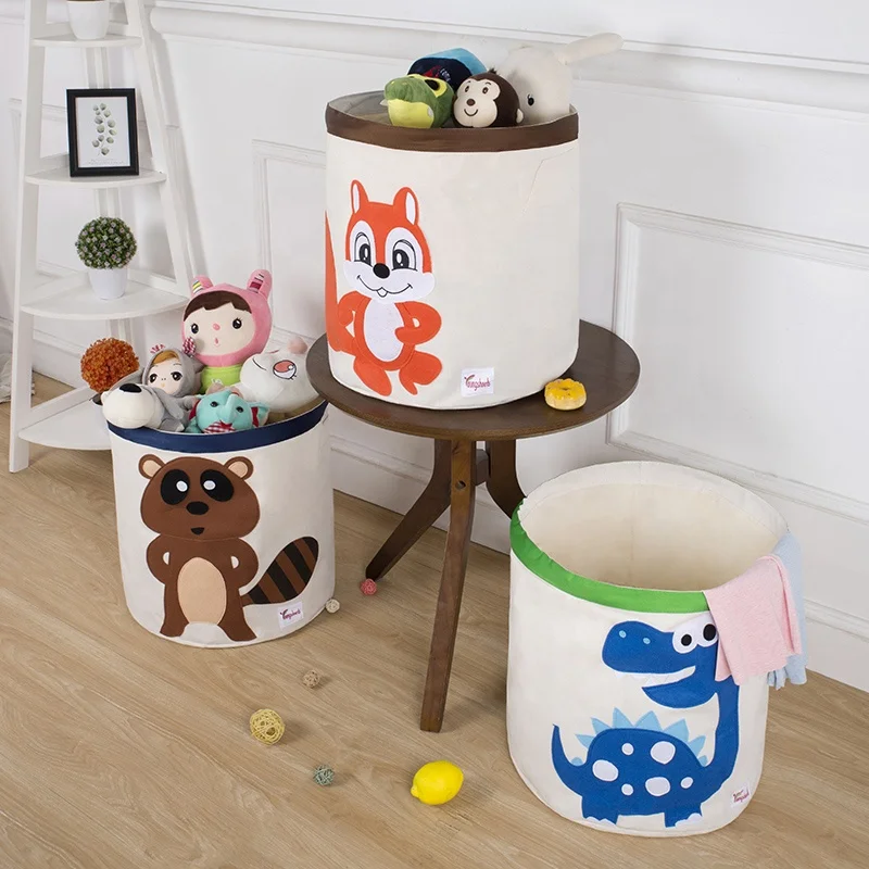 Wholesale Collapsible Multifunctional Cartoon Cute Dirty Clothes Basket Waterproof Layer Canvas Storage Round Bucket