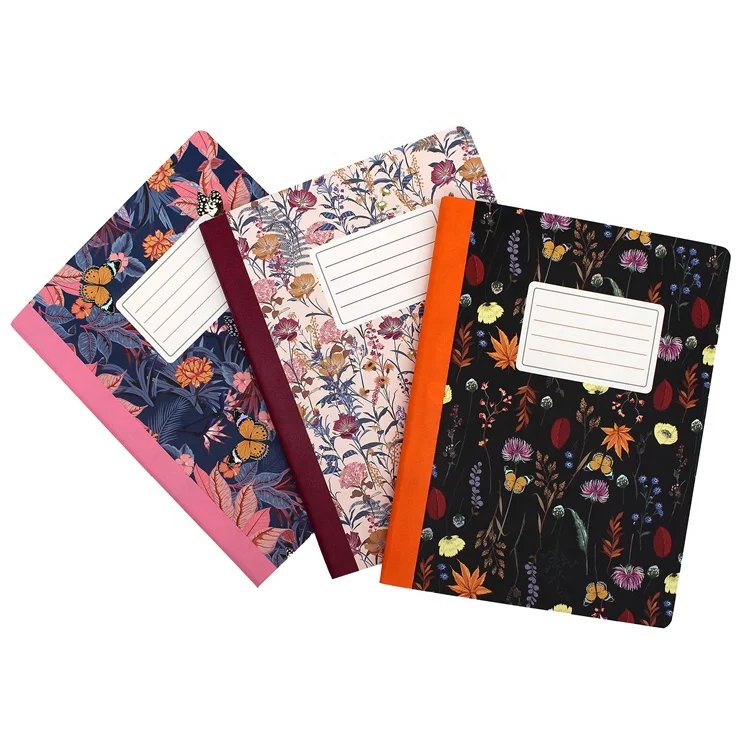 Fashionable Beautiful Floral Pattern Sturdy Cover 80GSM Paper 140 Pages A4 Binder Composition Notebooks Stationary