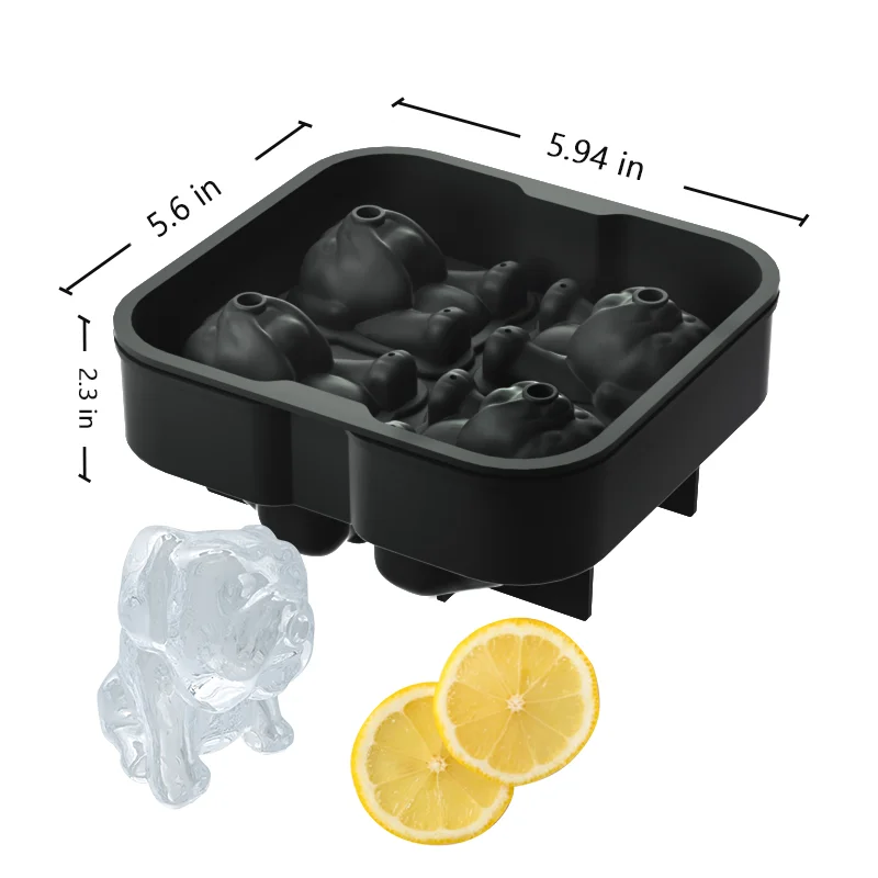 BHD New Arrival Bulldog Funny Shape Ice Cube Tray Silicone Sphere Ice Ball Mold Dog Face 3D Large Cube for Whiskey