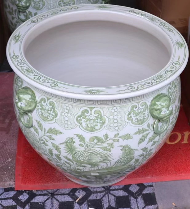 Antique Hand Painted Phoenix Pattern Large Ceramic Pot Outdoor Garden Planter Pot for Floor Usage Decorative Flower Pot