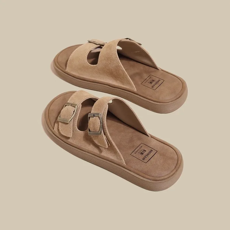 Leather thick soled birkenstocks women summer wear half 2024 new beach shoes fishing Birkenstocks slippers