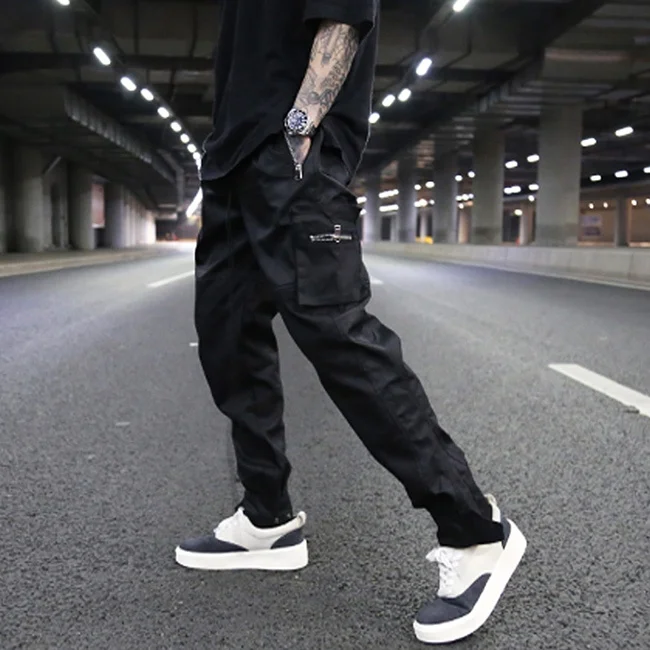 Multi zipper pockets straight stretch waist pants usa street solid color jogger pants men casual cargo pants stock dropshipping