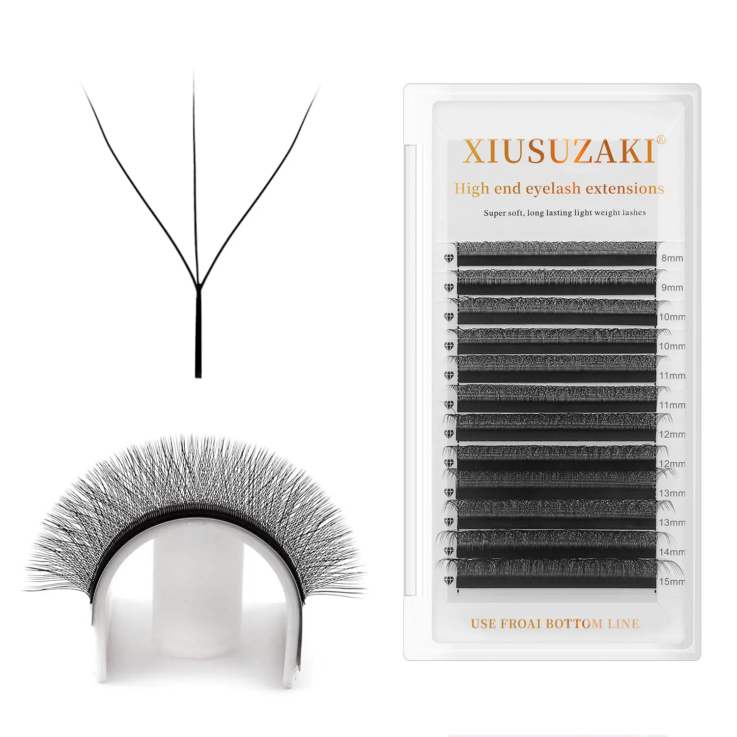 XIUSUZAKI  D Curl .07mm 14mm Tray Premade Volume 3D Fans Eyelash Extension  W Lash Extensions