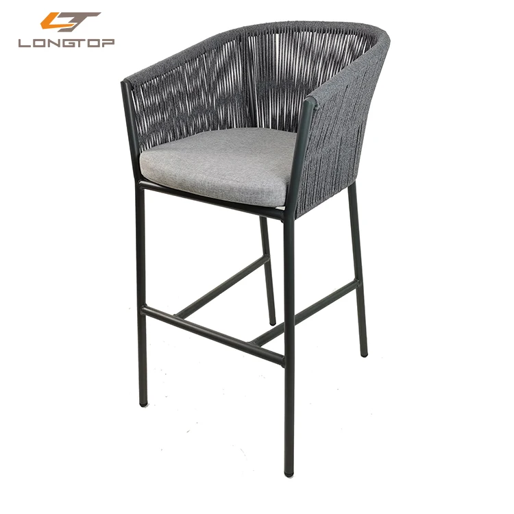 Factory wholesale commercial modern rope woven restaurant metal high bar chairs