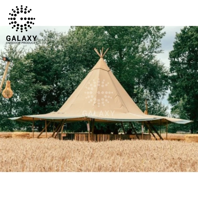 Luxury Camping Tent Wooden Pole Tent Outdoor Wedding Party Camping Safari Tipi Tent for Sale