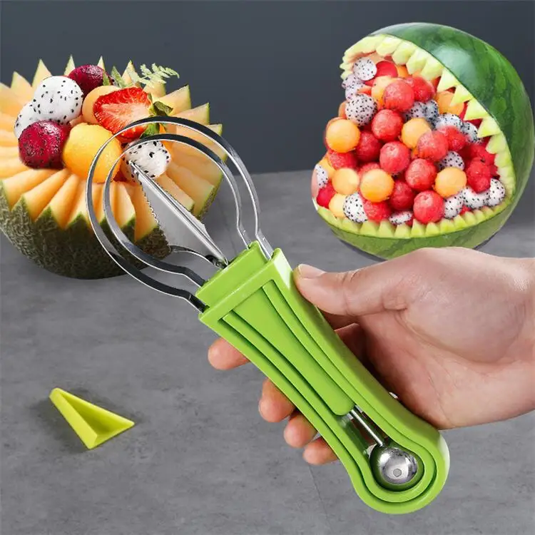 Professional 4 In 1 Stainless Steel Watermelon Cutter Vegetable Fruit Carving Knife Tools Set Fruit Cutting Fruit Core Remover