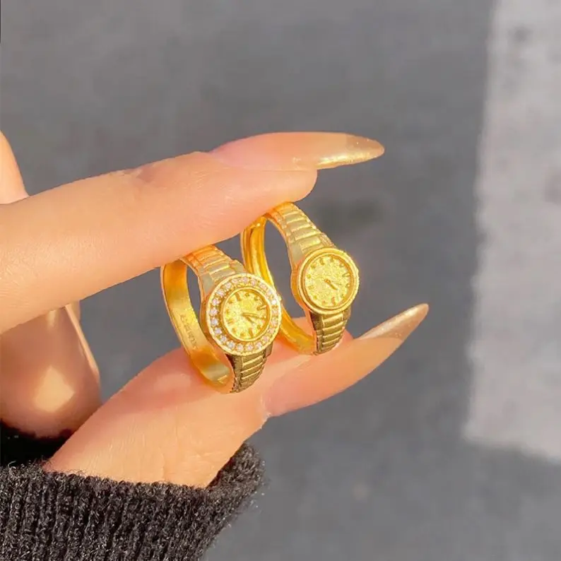 2023 Fashion Wholesale Women Accessories 925 Sterling Silver Ring Clock Watch Trendy Gold Watch Engagement Ring