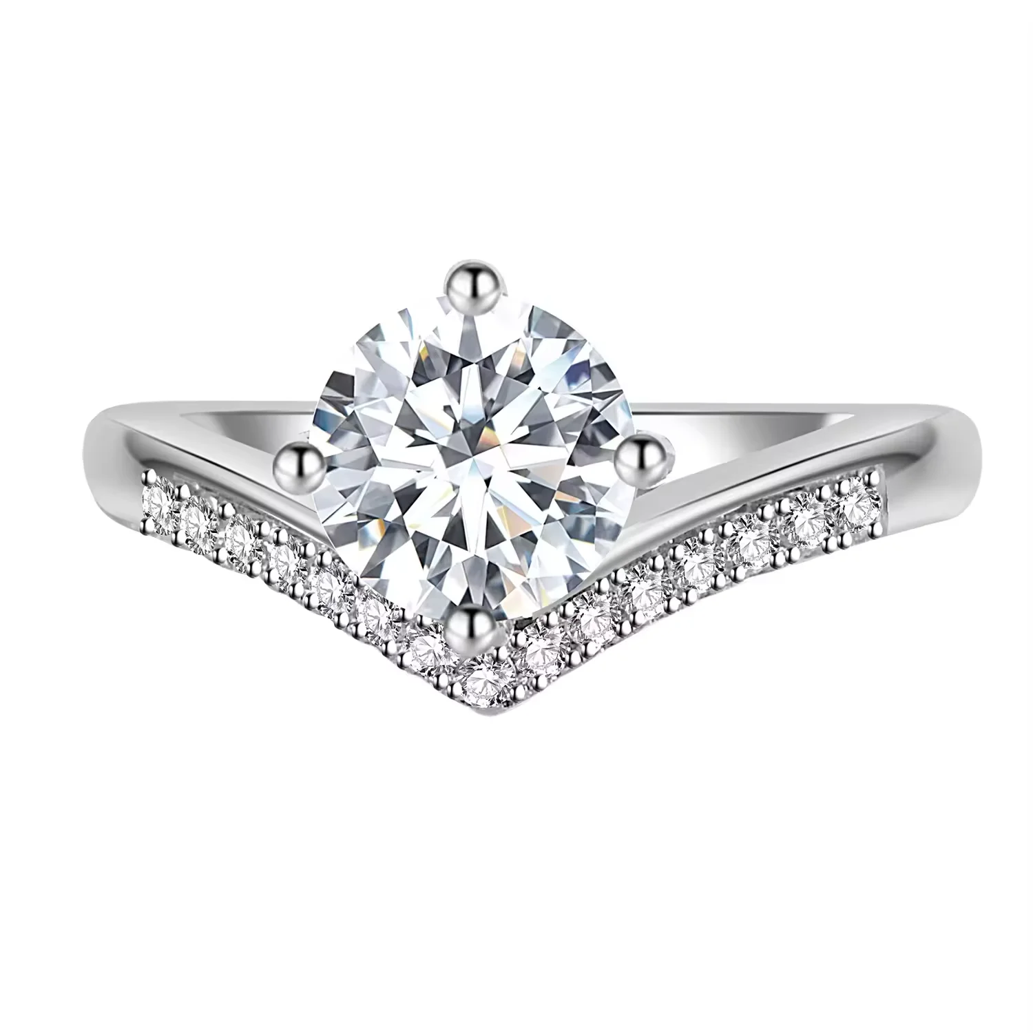 7Carat Trendy 2ct Round Brilliant Cut Moissanite Jewelry Engagement Ring 925 Silver Fashion Ring With All Plating