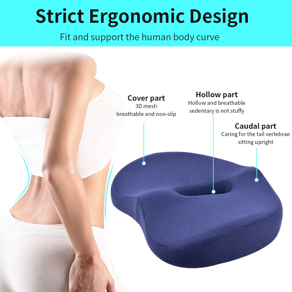 Beezin Hot Sales Hemorrhoid Memory Foam Seat Office Chairs Pain Relief Cushion Sciatica Coccyx Car Gel Seat Cushion Pillow