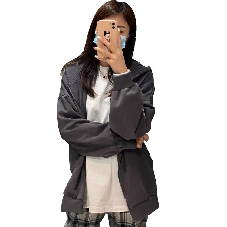 2022 New Arrivals Streetwear Mens Hoodie Cotton Heavy Weight French Terry Unisex Oversize Women Zip up Hoodies no Strings