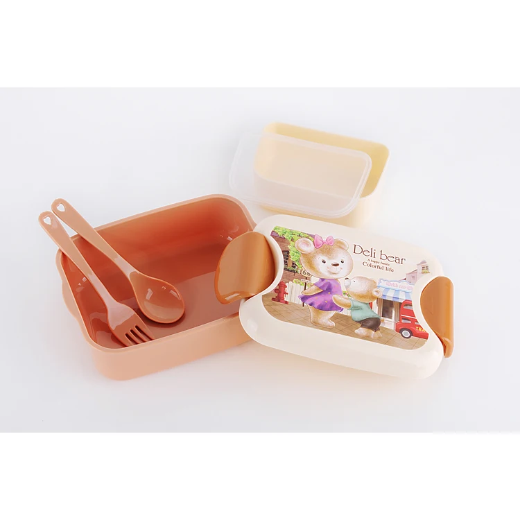 
KJH Live Eco-Friendly Microwave Cartoon Plastic Lunch Box Kids Bento Box With Fork 