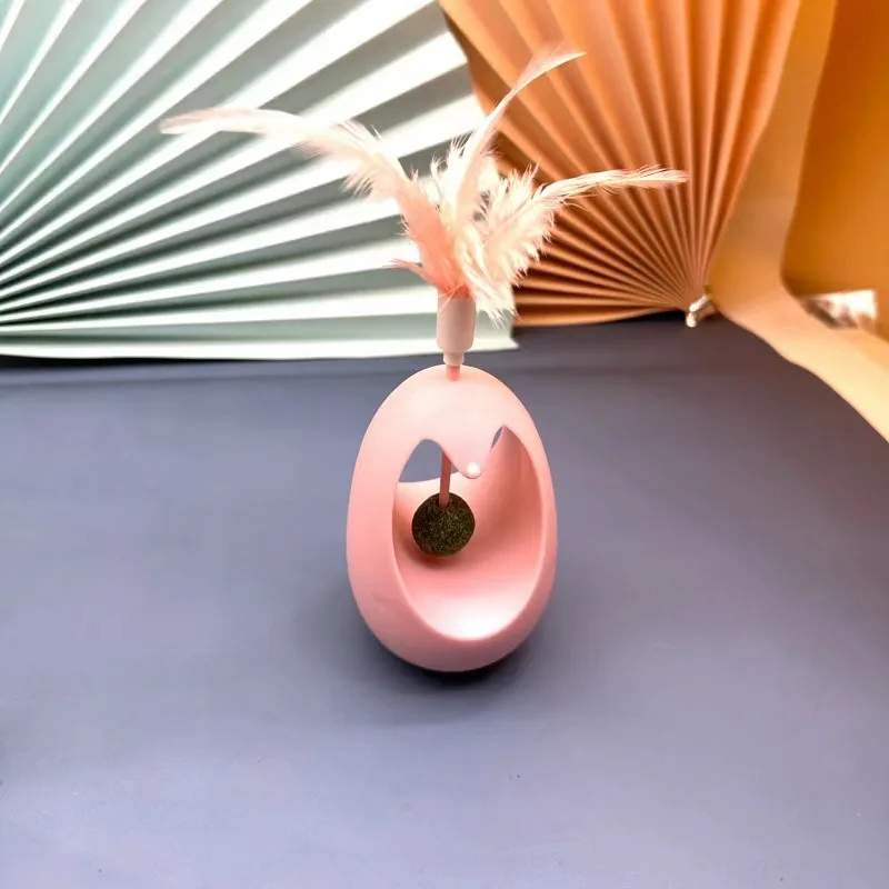 Funny Toy Indoor with Feathers Exercise Plaything Catnip Toys for Cats Tumbler Cat Toy with Edible Catnip Balls Interactive
