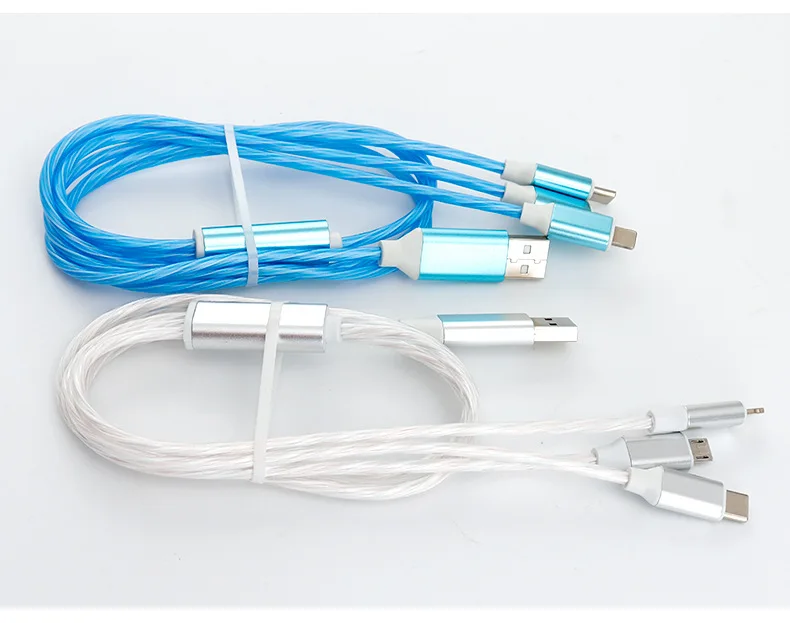 multifunctional three-in-one first-class optical data cable USB fast charging one with three illuminated charging cable