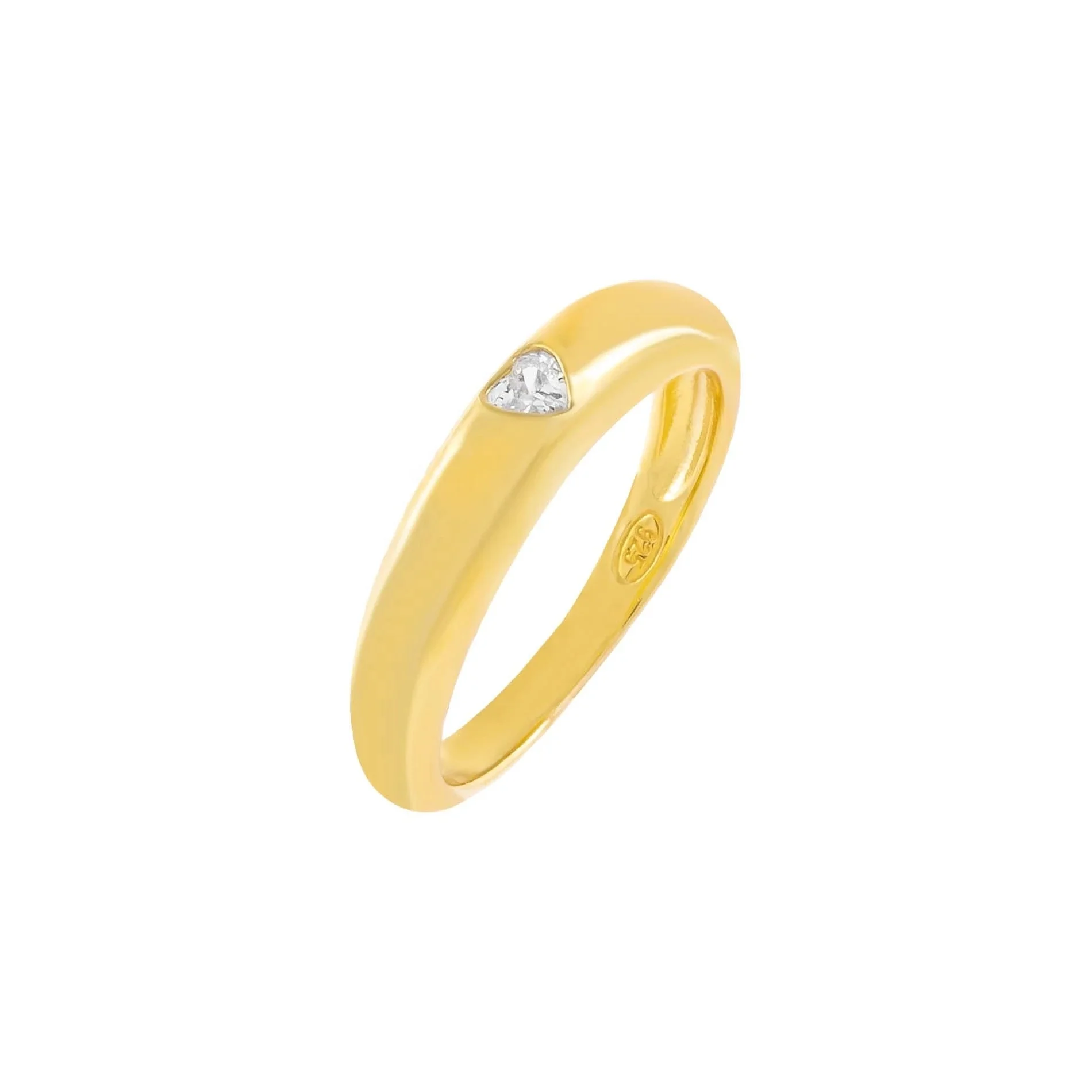 Gold Plated Vermeil Sterling Silver 925 Bezel Heart CZ Minimalist Dome Neutral Ring Wholesale