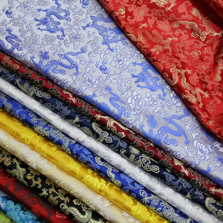 Factory Wholesale Silk Damask Style Brocade Jacquard Chinese Dragon Satin Fabric for Dress Embroidered Sofa Cushions