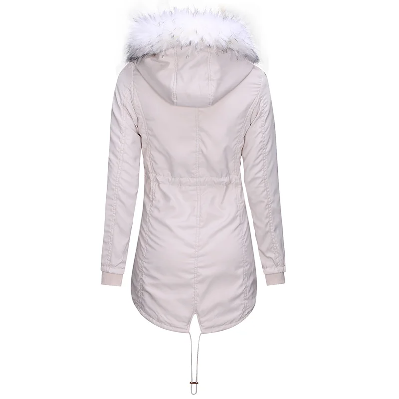 
2019 New Arrivals Wholesale Fashion Womens Winter Long Coats Faux Fur Lining Outwear Jacket with Hood 