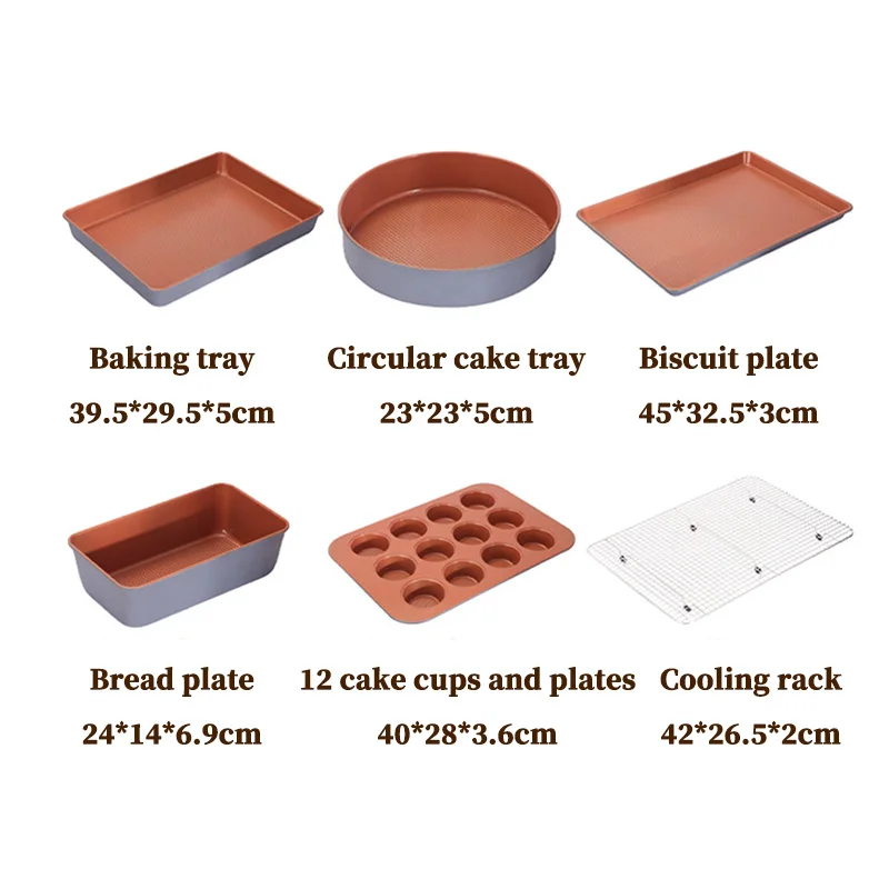 6pcs/set Copper Non Stick Brownie Cake Baking Pan Carbon Steel Bakeware For Oven Baking Brownie Maker Cooking Desserts