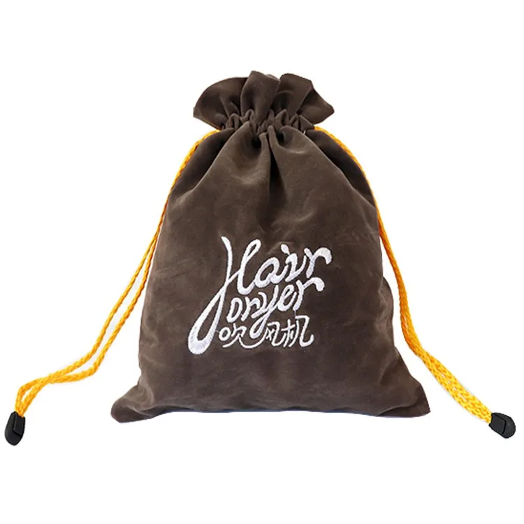 Custom Logo Drawstring Dust Pouch Embroidered Velvet Bag For Hair Dryer