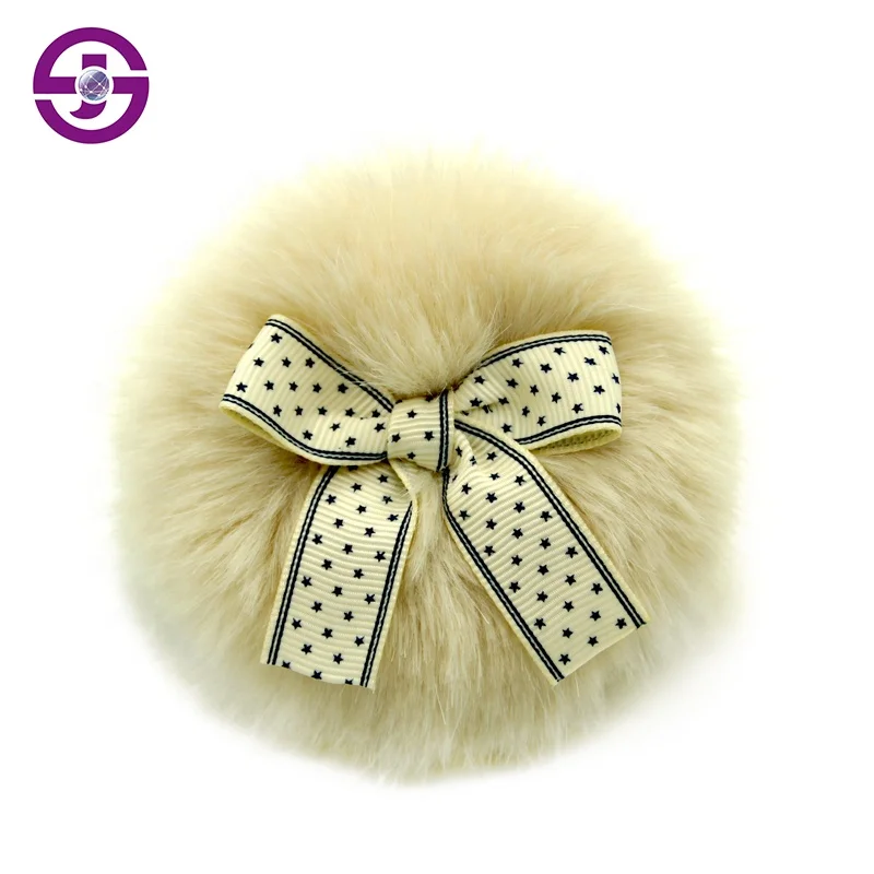 Round Baby Powder Puff Dry Body Shimmer Ball Makeup Powder Plush Puff With Bow Ribbon
