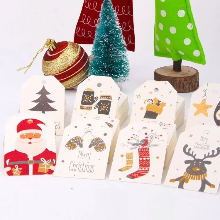 Рождественские этикетки из крафт-бумаги с логотипом на заказ, подвесная бирка для упаковки подарков
