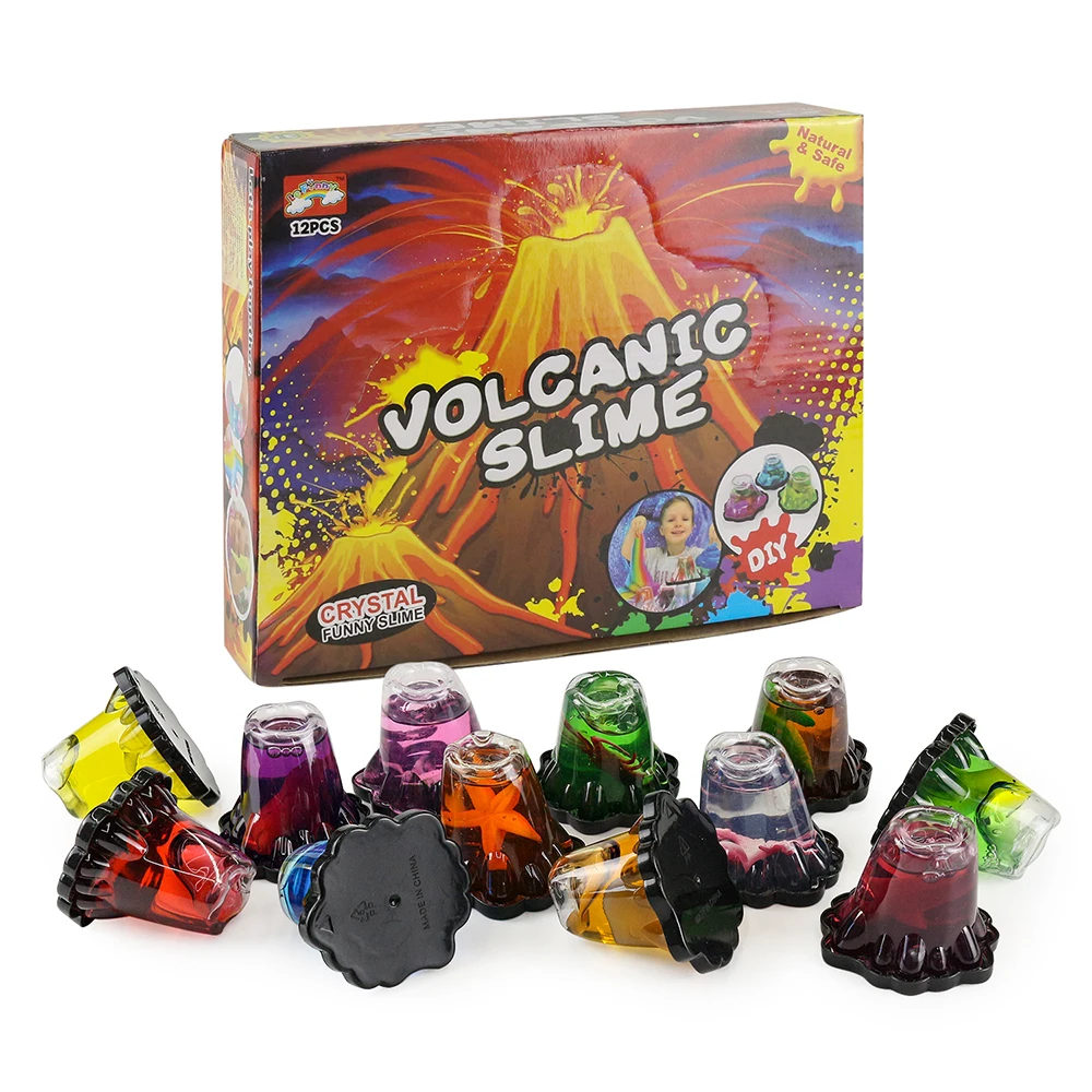 Novelty toy transparent crystal volcano slime with plastic shark