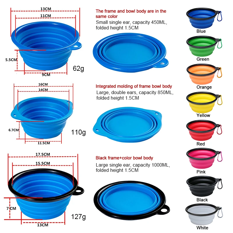 Food Grade Portable Animal Feeders Cat Puppy Drinking Bowl Silicone Collapsible Pet Dog Bowl