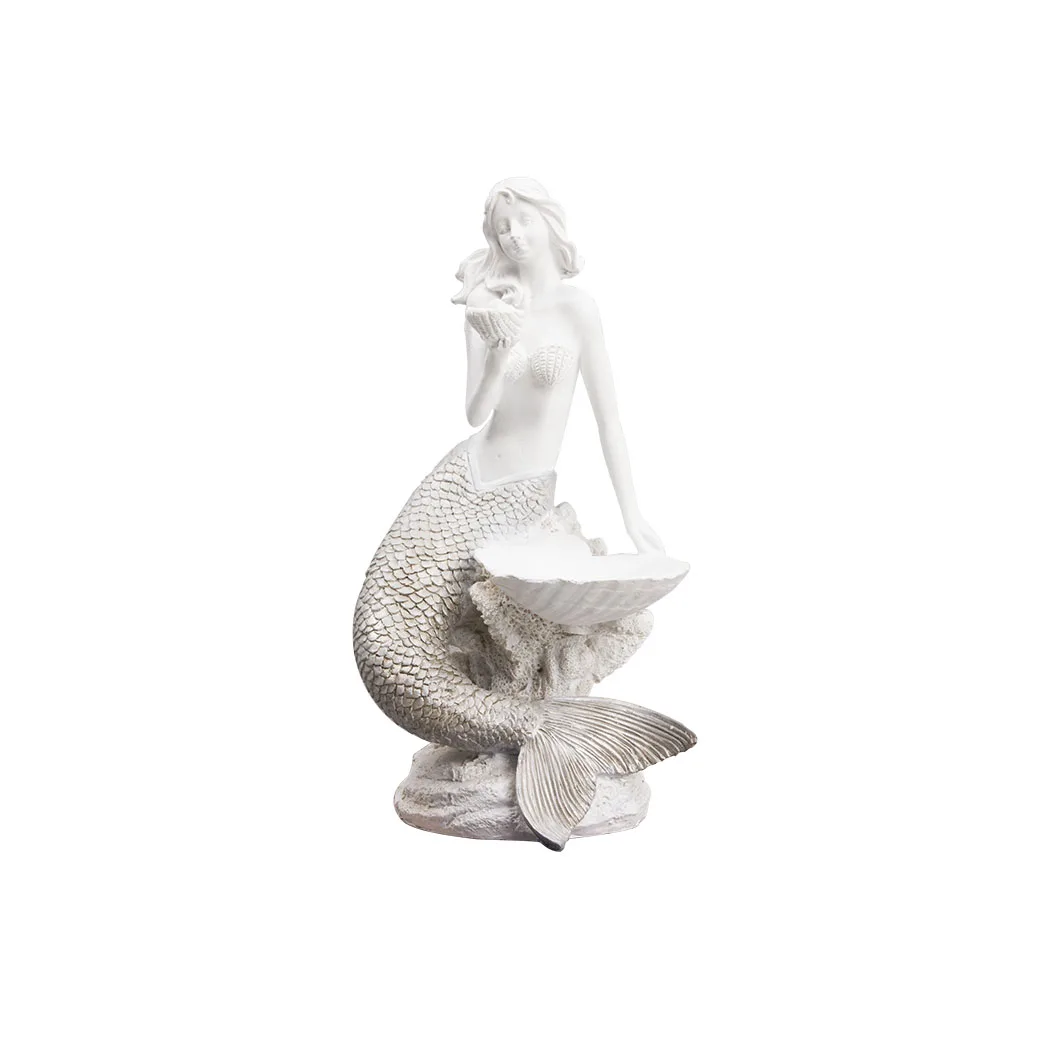 
Mermaid with Conch On Seashell 10 Inch Resin Stone Outdoor Statue 