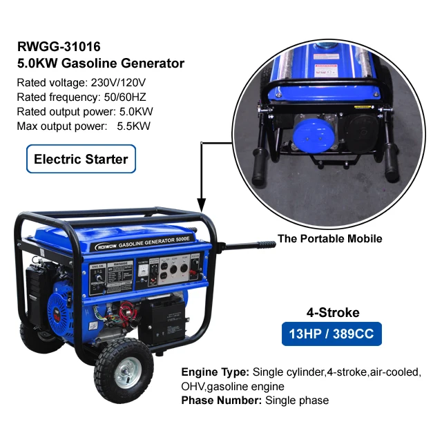 5.5KW Small Gasoline Portable For Home House Use Camping Gas Power Generator Petrol Price Spare Parts Motor For Sale