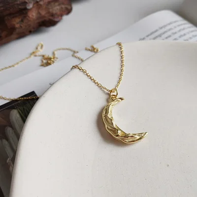High Quality Sterling Silver 18K Gold Plated Moon Necklaces S925 Ripple Pendant Necklace For