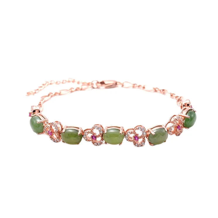 Hot Sale Fashion Jewelry Rose Gold Plated Adjustable Couple Bracelet Bangles Women Luxury Jade Stone for Festival Gift