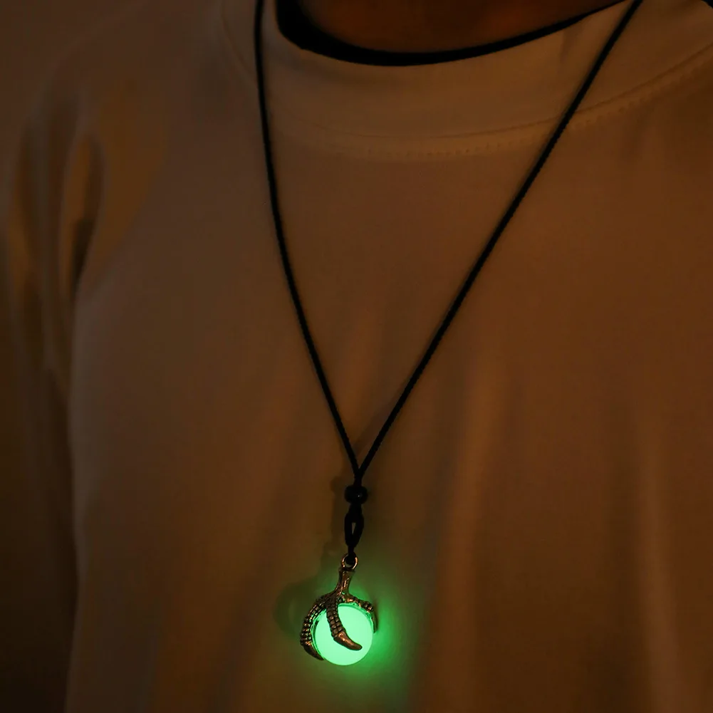 Trendy Charm Glow In The Dark Necklace Men Punk Eagle Claw Pendant Luminous Glowing Necklace
