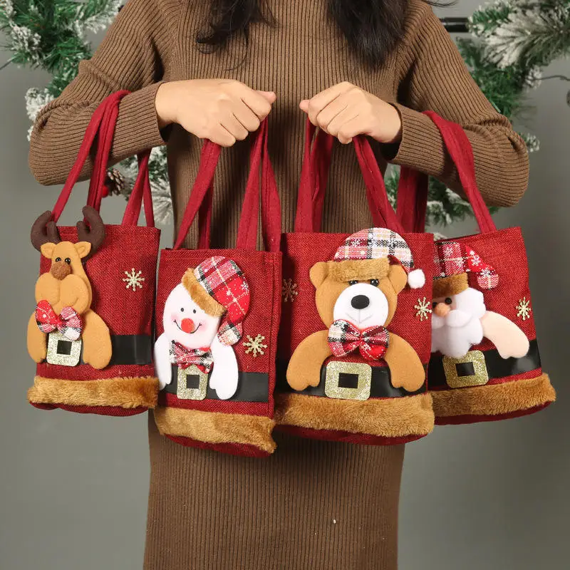 Christmas Decorations Santa Claus Snowman Fawn Gift Bag  Candy Bag Christmas Tote Bag Christmas New Year Handbag