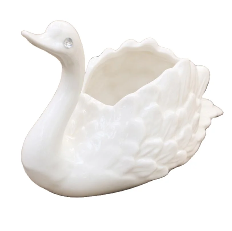 Elegant Matt White Glazed High Quality White Swan Flowerpot Seeding Pot