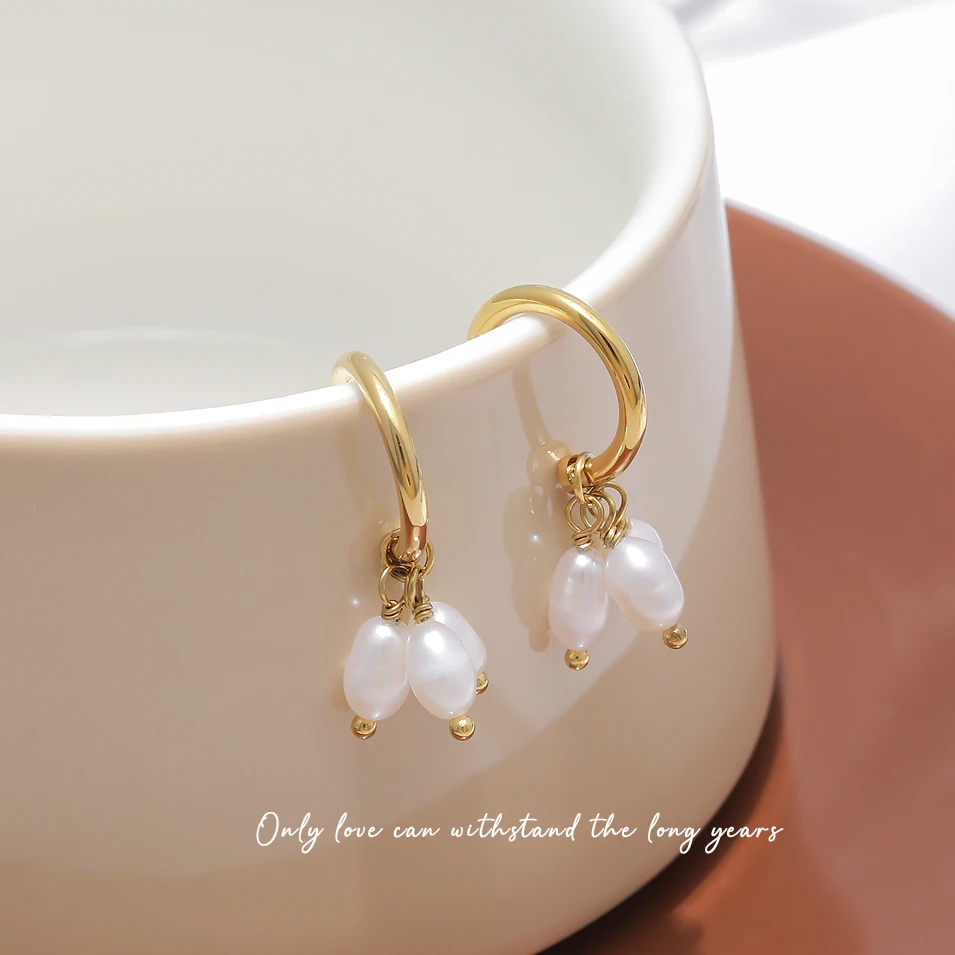 VIANRLA Stainless Steel Jewelry  Leaf Shape Pearl Earrings Minimalism Gift 18K Gold PVD Plated Free Laser Logo Drop Shipping