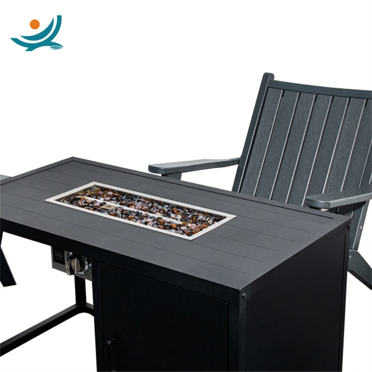 Black Color Square Rectangle Gas Fire Pit Table Outdoor Free Standing Fire Pit Table