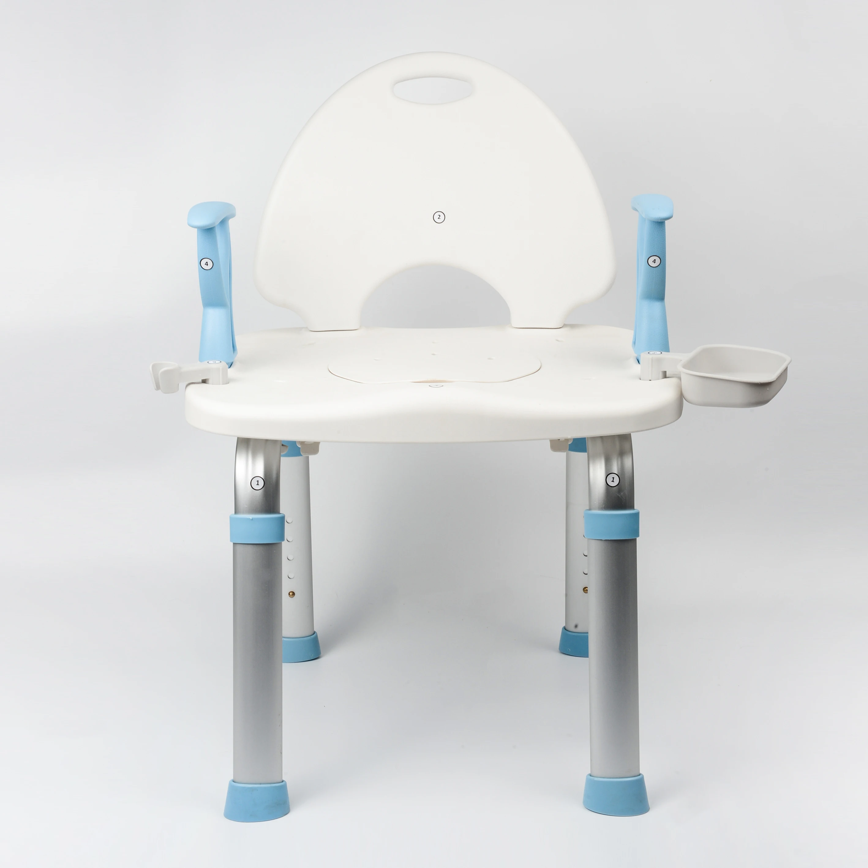 detachable aluminum portable adjustable rustfree heavy load bath shower chair with armrest backrest bucket soap plate