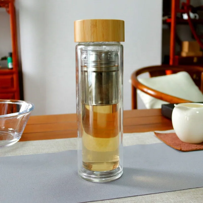 20oz fruit glass water filter cup tea infuser travel glass water bottle with stainless steel infuser and strainer