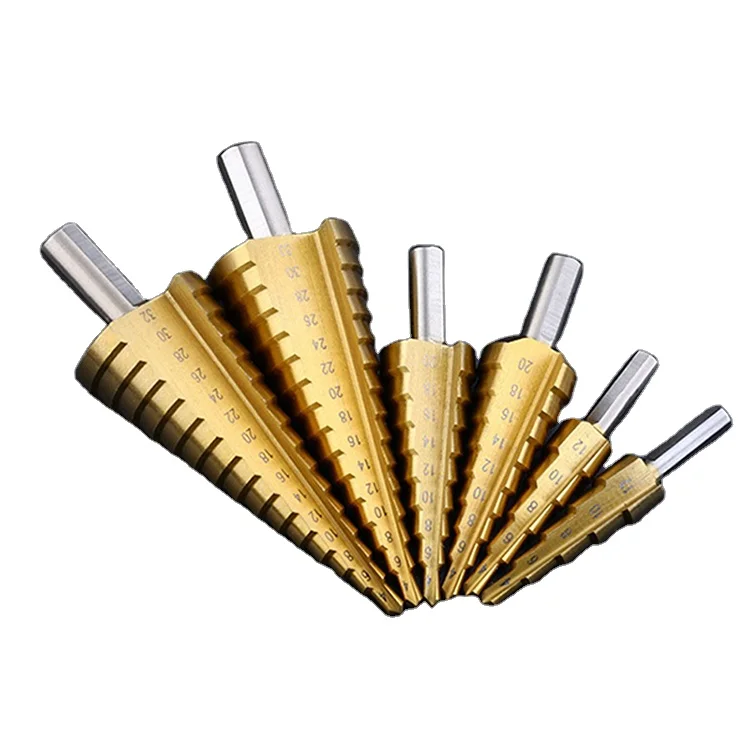 
Cone Cutting Tools Steel Woodworking triangle shank straight groove titanium plating step drill hss 4241 stepped drill bits 