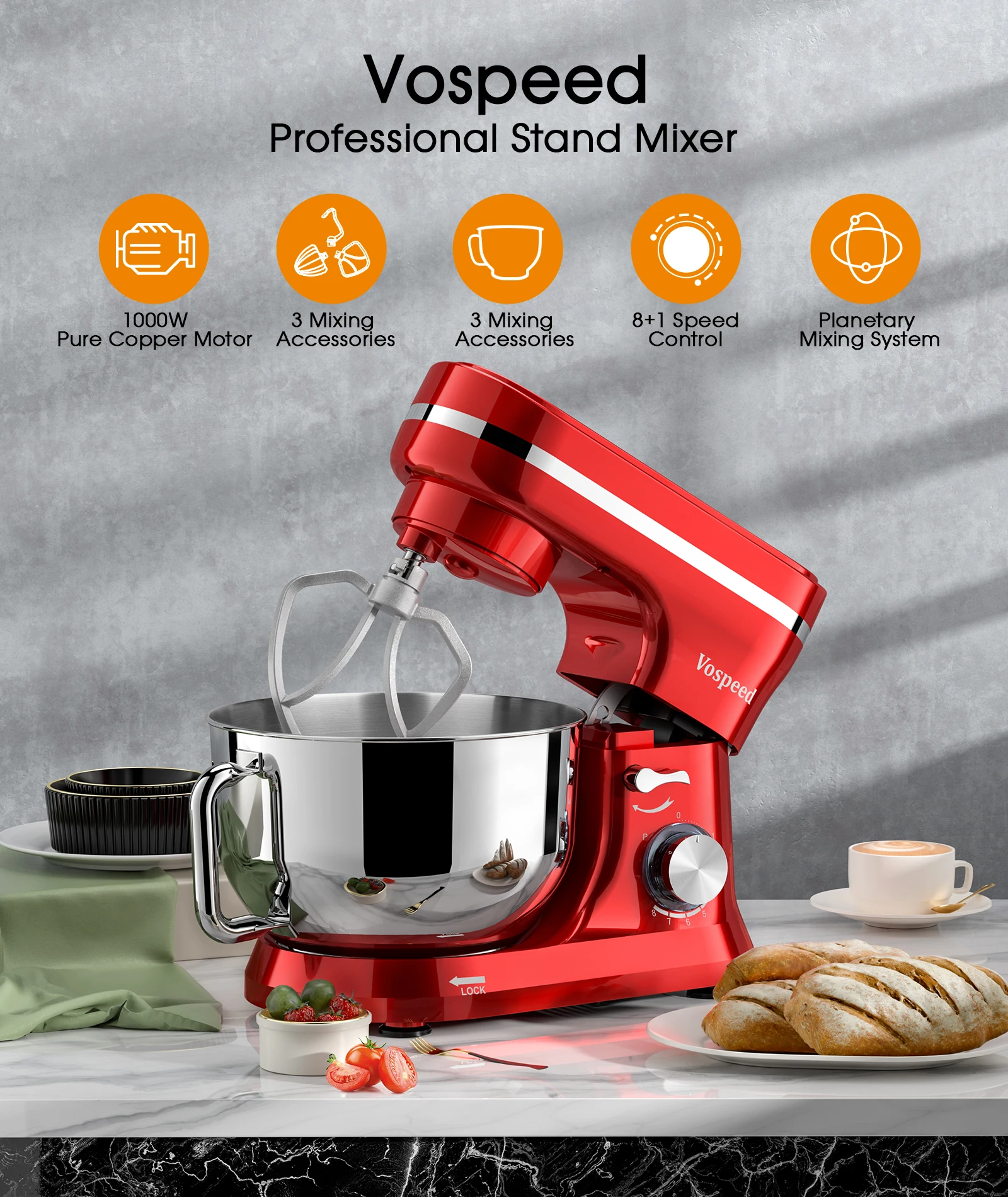 kitchen mixer professional customized electric food 4.5L 5.5L stainless steel bowl stand mixer