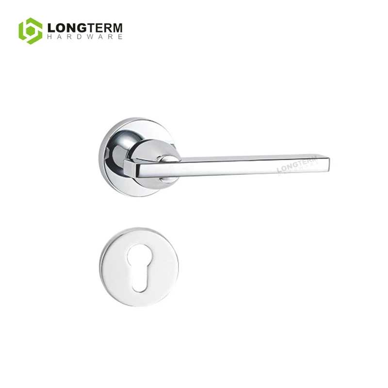 Zinc Alloy Round Rosette Metal Lever Modern Luxury Gold Chrome Internal Door Handles Mortise Door Lock Handle with Computer Keys