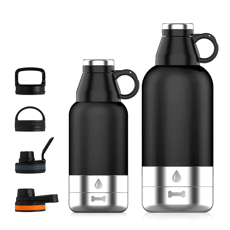 2022 Everich 2 In 1 32oz 64oz Custom Double Wall Stainless Steel portable Dog Water Bottle Food Feeding Bowl With Food storage