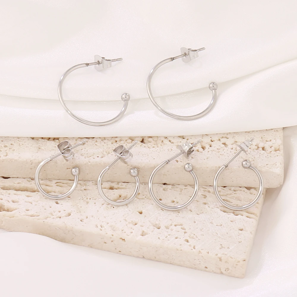 30PCS C Shape Stainless Steel Half Circle End Bead 2.5MM Wire Open Hoop Earring Stud Charm Basis Earring Hook for DIY Jewlery