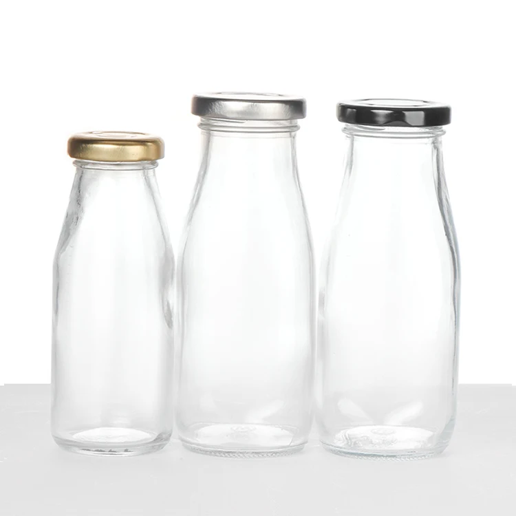 Wholesale Clear 200ml 250ml 500ml 1 liter Beverage Juice Fresh Milk Bottle Glass