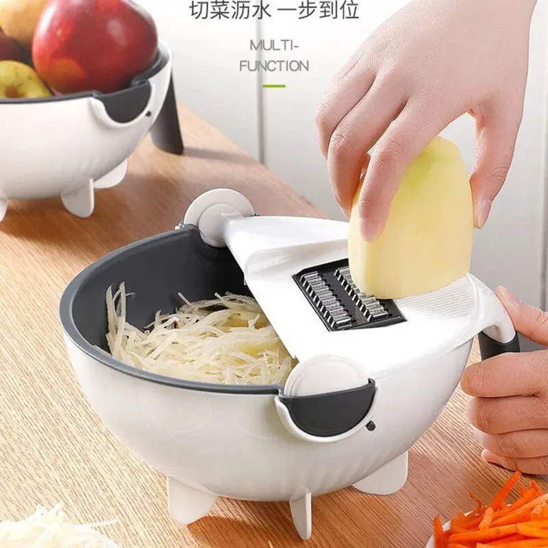 Popular Kitchen Multi Functional Shredder Wet Fruits Drain Basket Blade Cutter Manual 5 in 1 Slicer Vegetable Grater