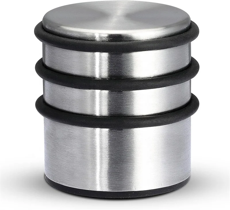 Hot sale silver color D70XH75mm 1.1kg heavy-duty stainless steel door stop with rubber ring and rubber door mat