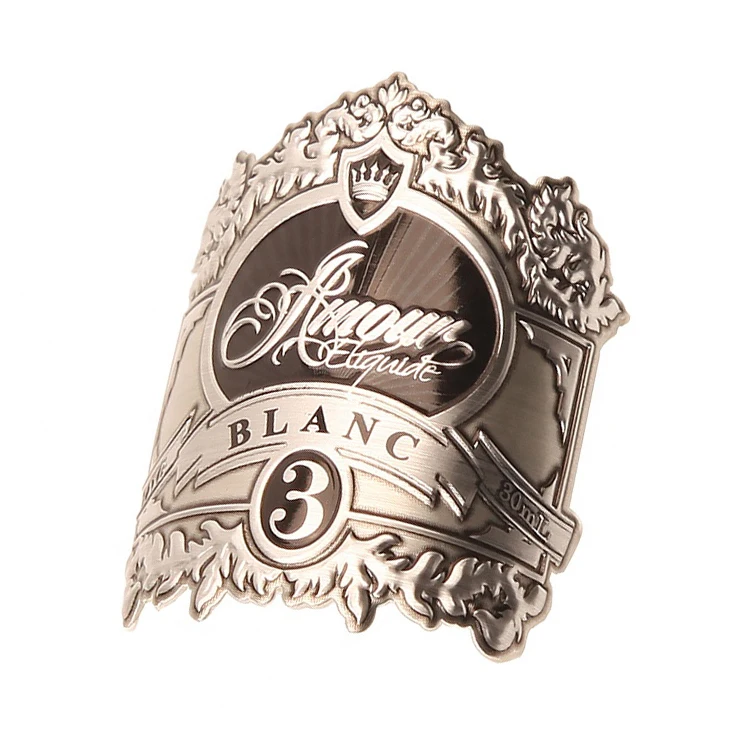 New Custom High Quality Gold Embossed Wine Bottle 3d Logo Aluminum Metal Printing Logo Metal Wine Labels