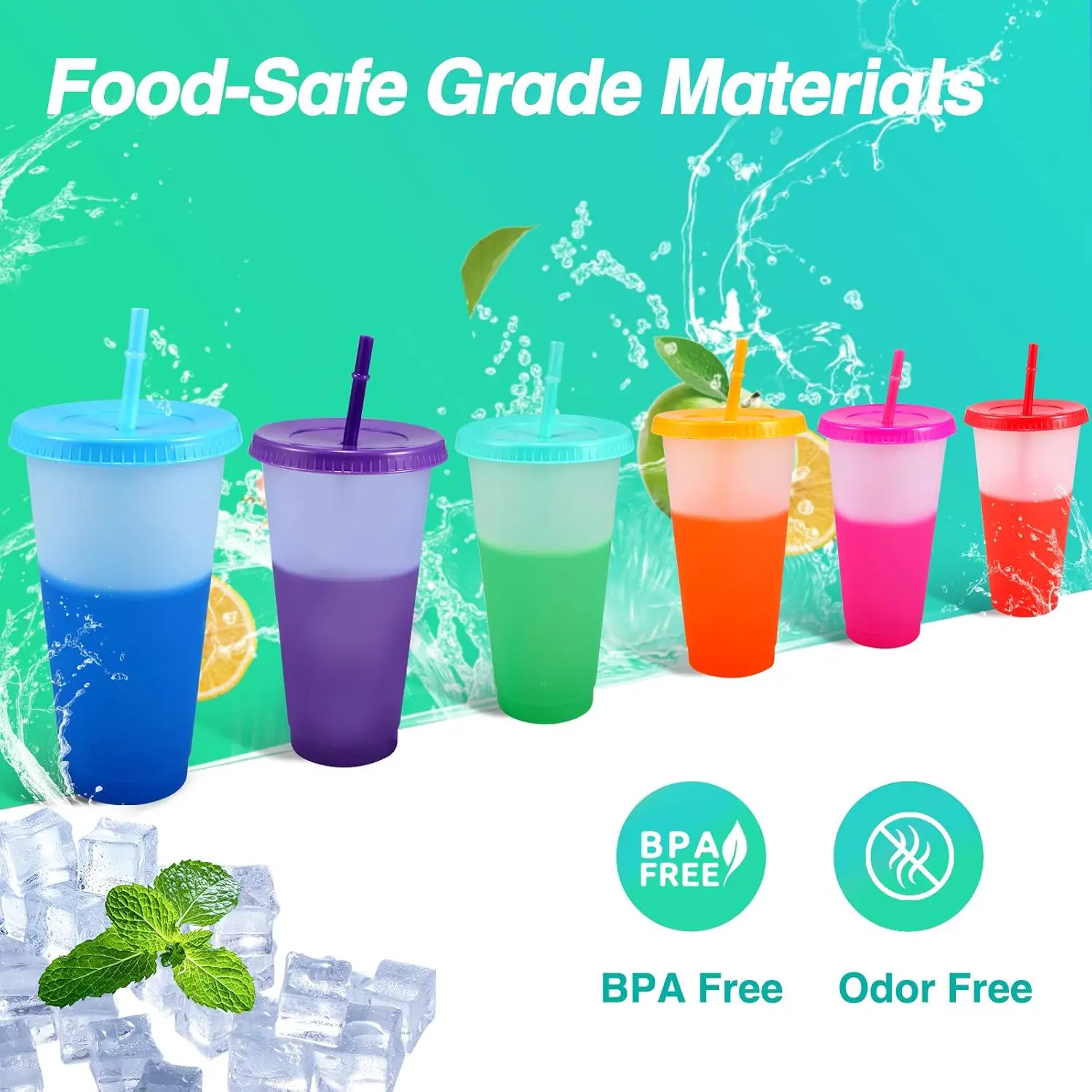 24oz 710ml custom BPA free wholesale Christmas rainbow cold color changing plastic cups PP tumbler cup with lids and straws