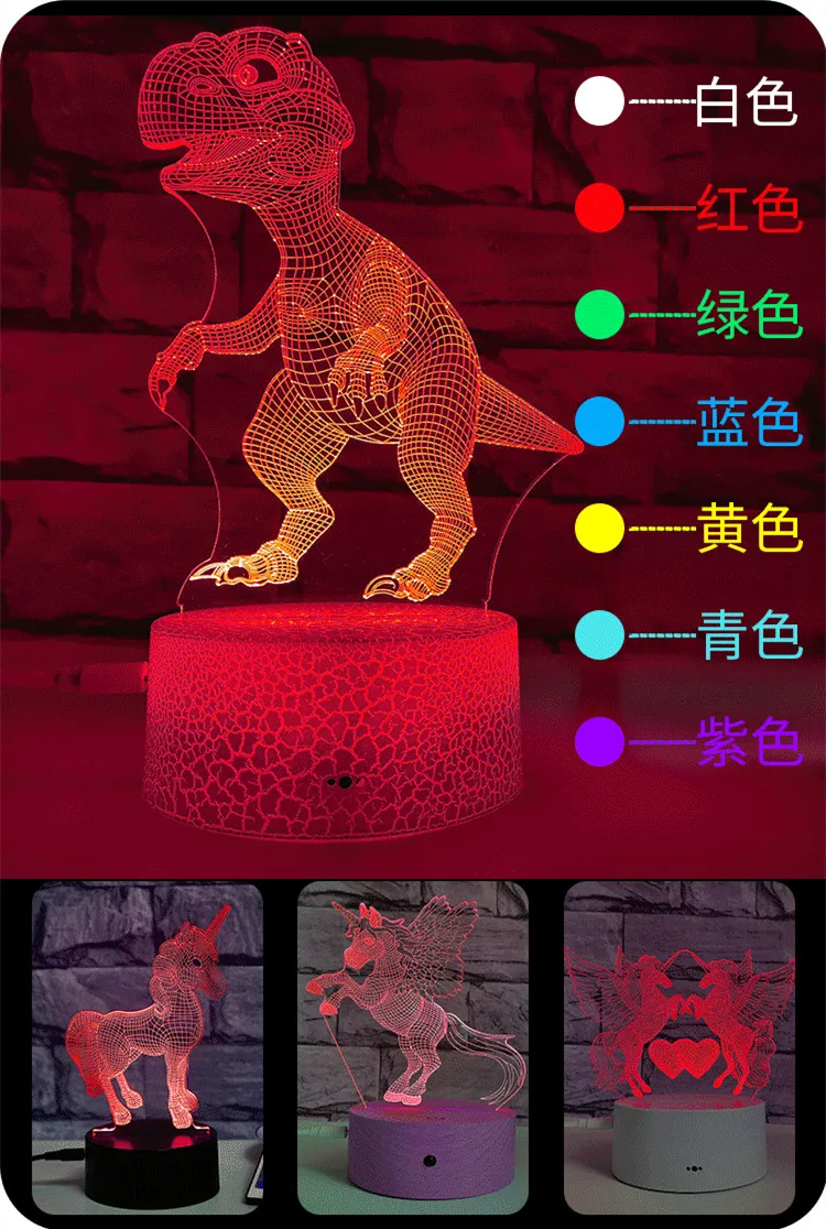 Decor Cartoon Children Gift USB Dinosaur Di nosour Night Light 3D Acrylic Unicorn Baby Night Light