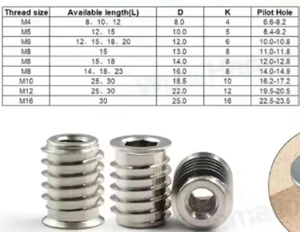 Stainless Steel/Carbon Steel Thread Insert M4 M5 M6 M8 Hex Socket Wood Insert Nut